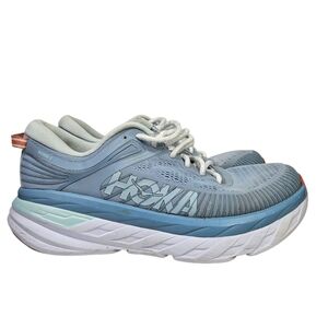 Hoka Women's Light Blue and White Bondi 7 Running Shoes